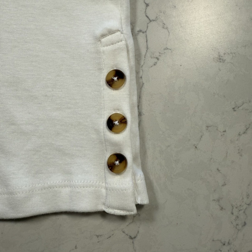 Chico's NWT Womens T Shirt Top 3/4 Sleeve  Button Accent White Bandeau Pima 0 Sm - Picture 14 of 16